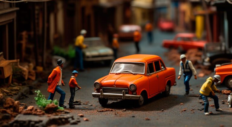 Maqueta de una ciudad con figuras