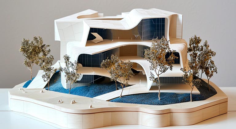 Maqueta conceptual casa futurista